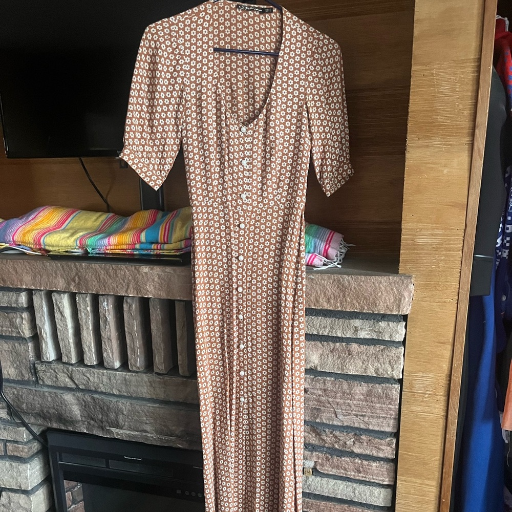 Long Tan with white little flowers for love and lemons dress